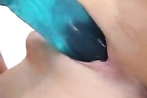 Eye catching blond roommate pokes her cunny with blue sextoy