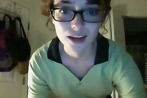 Skinny nerdy white Married slut on livecam stripteases comfortably