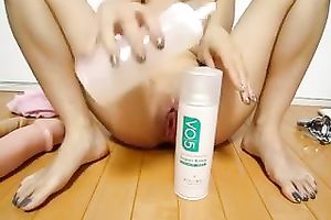 Asian insane slut experimenting with her cookie in her bedroom