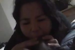 My spunky dark brown girlfriend sucks my 10-Pounder like a vacuum cleaner