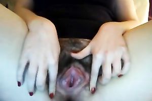 Hairy large fur pie of a miniature pale skin horny white wife on livecam