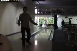 Ravishing brunette hair Russian gal Vika learns how to play bowling