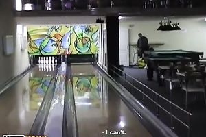 Ravishing brunette hair Russian gal Vika learns how to play bowling