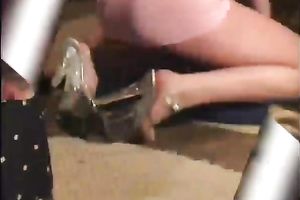 Sassy amateur blondie in pink underware blows obese guy's dong