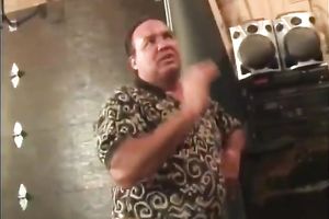 Sassy amateur blondie in pink underware blows obese guy's dong