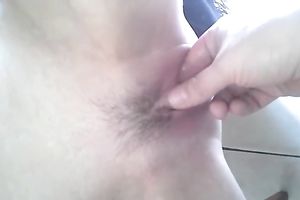 Fingering my wife's bushy twat during the time that filming her on dilettante camera. POV