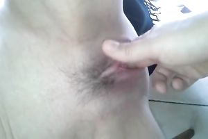 Fingering my wife's bushy twat during the time that filming her on dilettante camera. POV