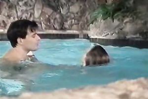 Red head indecent slut sucks pecker below water in pool