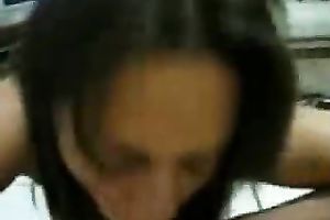 Sweet breasty girlfriend with black hair sucked my prick dry