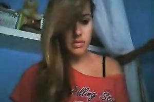 Marvelous legal age teenager sweetheart on livecam rubs her snatch with her fingers