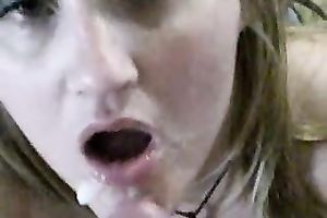 Slutty golden-haired milfie giving a very fine oral-service on her knees