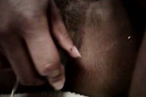 Nasty ebon slut with bawdy pussy masturbates on closeup movie scene