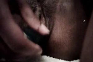 Nasty ebon slut with bawdy pussy masturbates on closeup movie scene