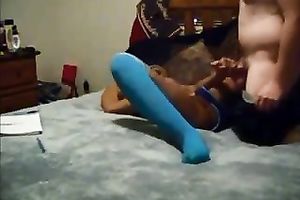 My pale buddy copulates dilettante dark coed BBC slut properly right on the floor