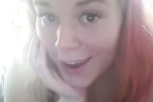 Freaky white wench with massive scoops tightens up her waist