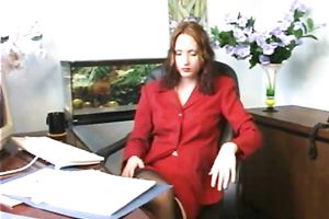 Redhead elegant hot wife playing horny secretary on livecam