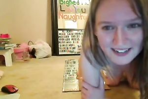 Fair-haired cutie enjoys jumping on a sex-toy in livecam solo scene