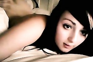 Dark haired svelte pale girlie was pushed from behind properly