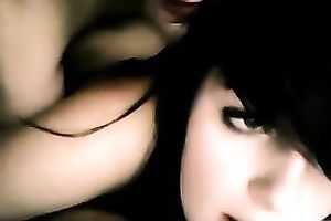 Dark haired svelte pale girlie was pushed from behind properly