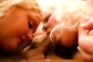 Two lusty big beautiful woman blondies share a dark chap with large penis