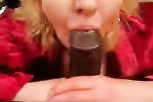 Lascivious Caucasian mama sucks my large dark pecker. POV