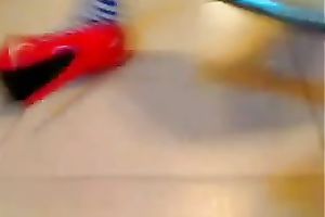 Cute playful and bright brunette hair legal age teenager in worthy nylons masturbated on web camera