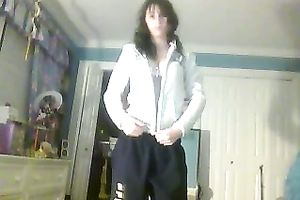 Skinny brunette hair dilettante honey shows off her white skin body