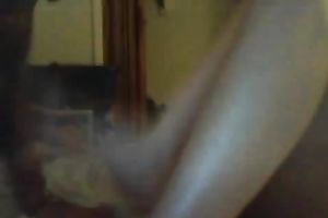 Showing my bawdy cleft licking techniques with my dark brown angel on web camera