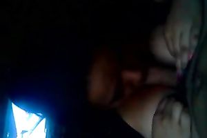 Lusty buxom sweetheart was wanking her boyfriend properly in the black room