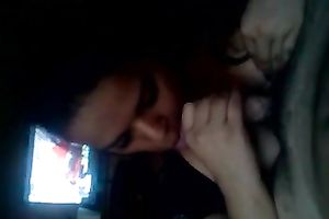 Lusty buxom sweetheart was wanking her boyfriend properly in the black room
