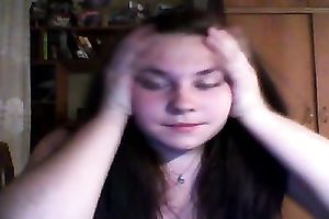 Cute and chunky legal age teenager brunette hair flashes her meatballs on cam