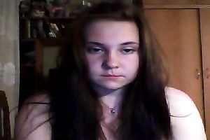 Cute and chunky legal age teenager brunette hair flashes her meatballs on cam