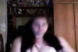 Cute and chunky legal age teenager brunette hair flashes her meatballs on cam