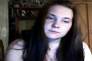 Cute and chunky legal age teenager brunette hair flashes her meatballs on cam