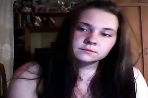 Cute and chunky legal age teenager brunette hair flashes her meatballs on cam