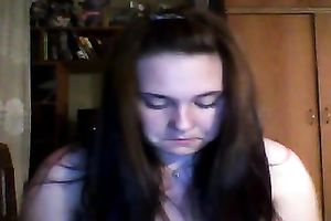 Cute and chunky legal age teenager brunette hair flashes her meatballs on cam
