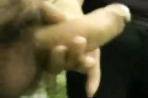 Lusty aged Romanian black cock sluts works on my cock with her hands in garden