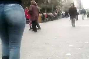 Amazingly hawt mother I'd like to fuck in jeans walks along the street