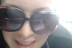 Slutty non-professional dark brown girlfriend flashing breasts in my car