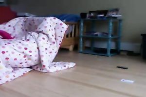 Pallid auburn nympho in glasses tried to masturbate in various positions