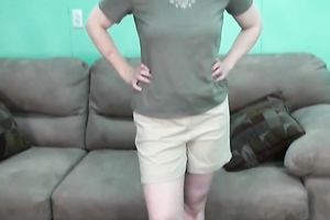 Adorable playgirl with marvelous eyes strips on camera