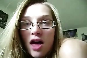 Four eyed GF sucks my swollen weenie like a seasoned pro