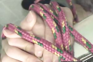 Korean cutie allows a dude to smear her body with ball batter in the shower