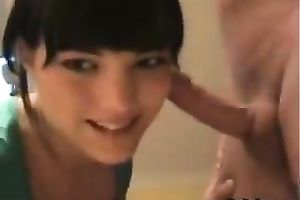 Beautiful and sexy dark brown legal age teenager gives excellent irrumation