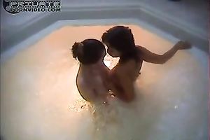 Wild FFM threesome in jacuzzi with 2 delectable Russian teenies