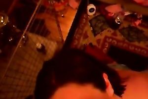 Chubby slutty wife with miniature breasts engulfing my dick deepthroat in POV