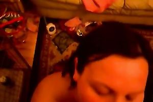 Chubby slutty wife with miniature breasts engulfing my dick deepthroat in POV