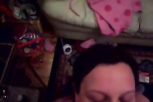 Chubby slutty wife with miniature breasts engulfing my dick deepthroat in POV