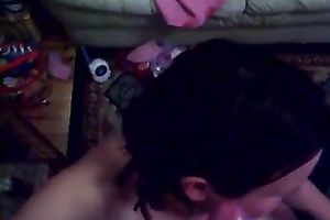 Chubby slutty wife with miniature breasts engulfing my dick deepthroat in POV