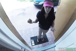 Lovely white brunette hair cheating wife from delivery services can't live without specie